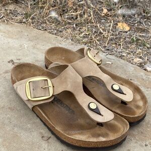 Birkenstock Gizeh big buckle leather sandals EU 39 tan taupe supportive comfort